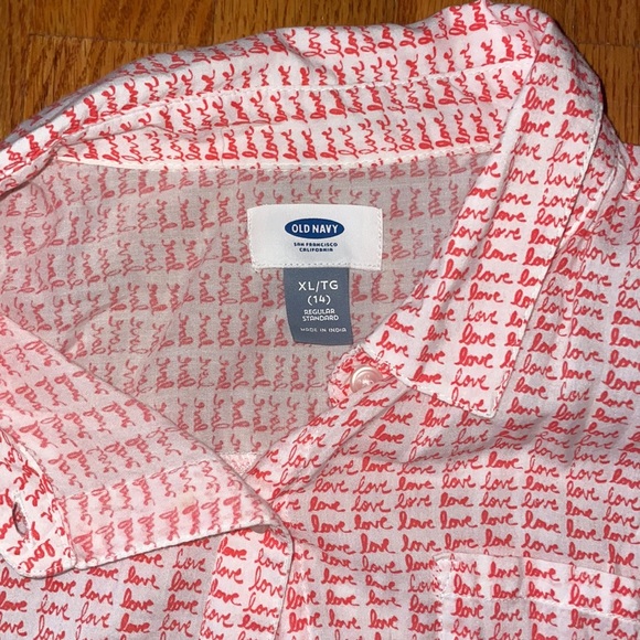 Red/White “Love” Button Down Shirt, Size: XL (14), Old Navy - Picture 4 of 4
